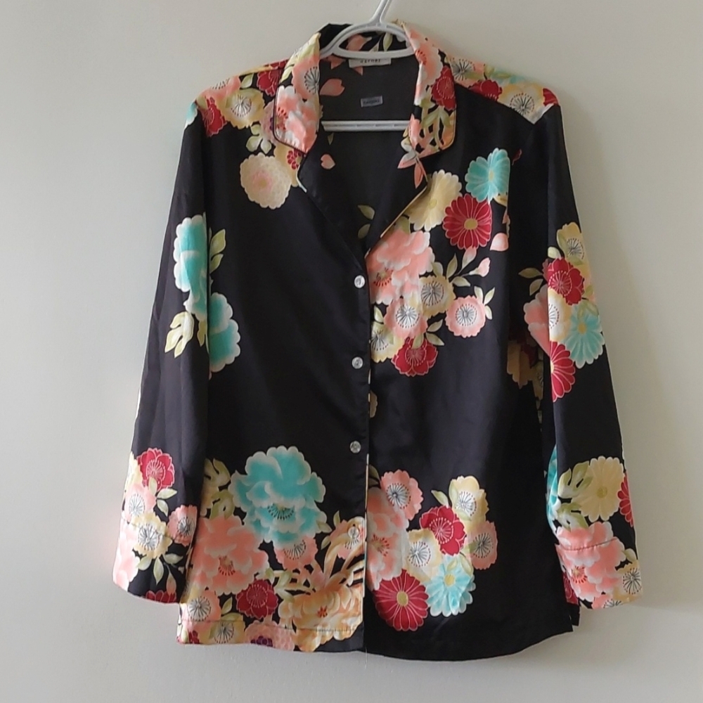 Natori vintage satin floral blouse size M